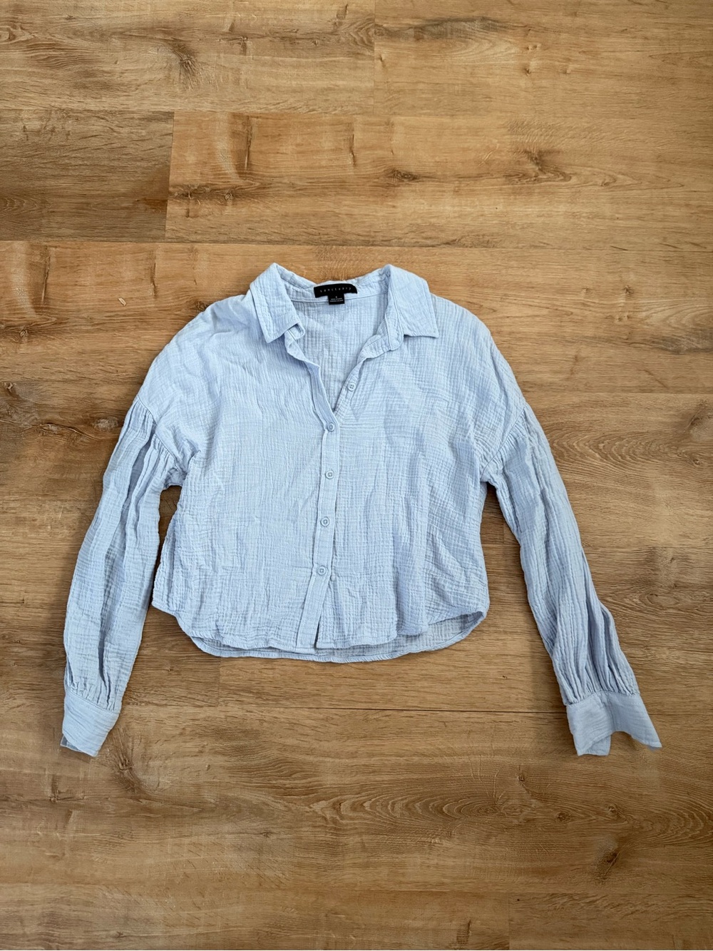 Light Blue Button-Up Cotton Textured Men’s Shirt